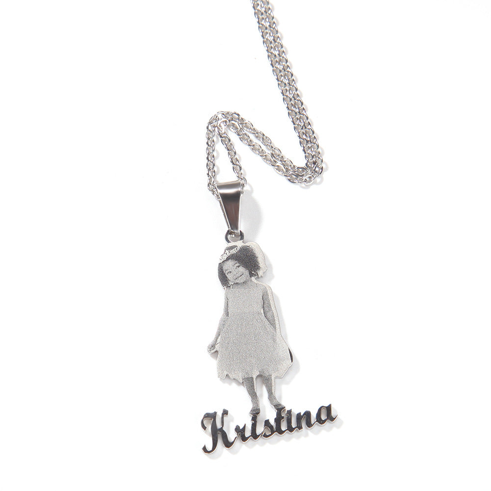 Photo Letter Stainless Steel Necklace Pendant