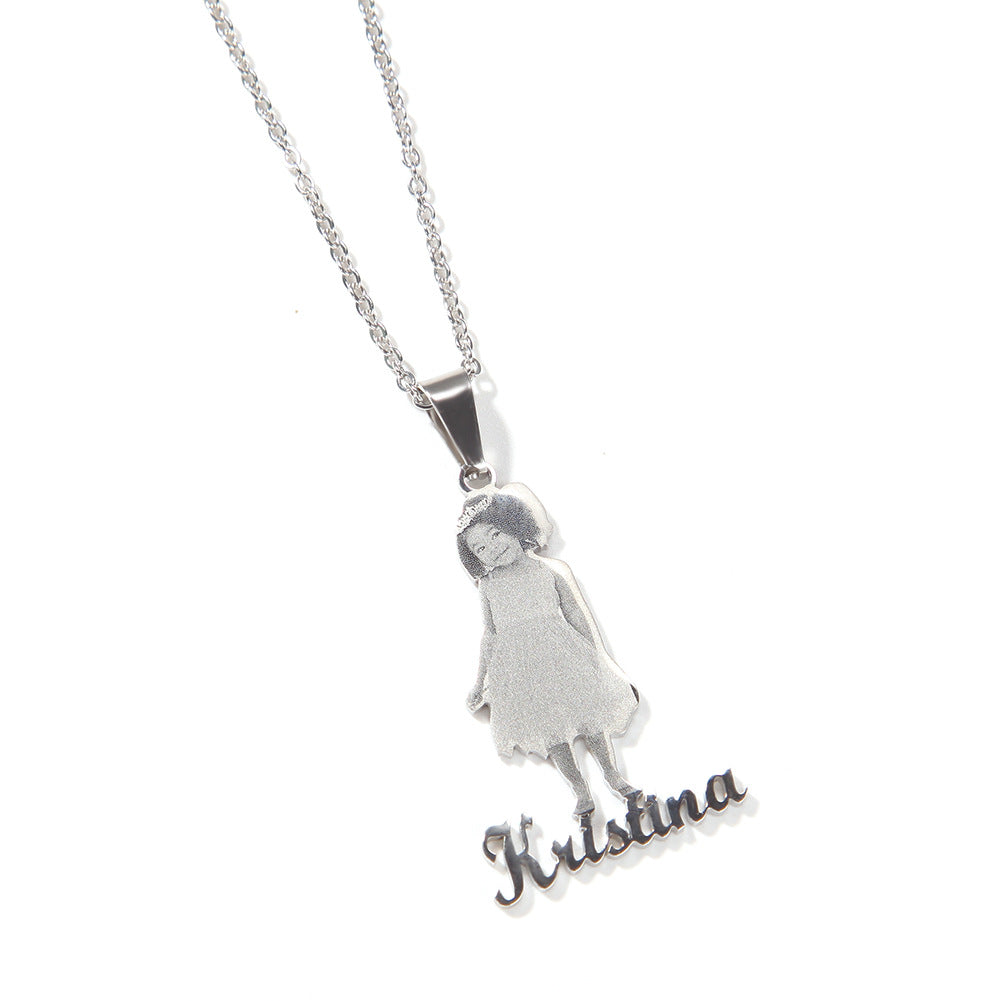 Photo Letter Stainless Steel Necklace Pendant